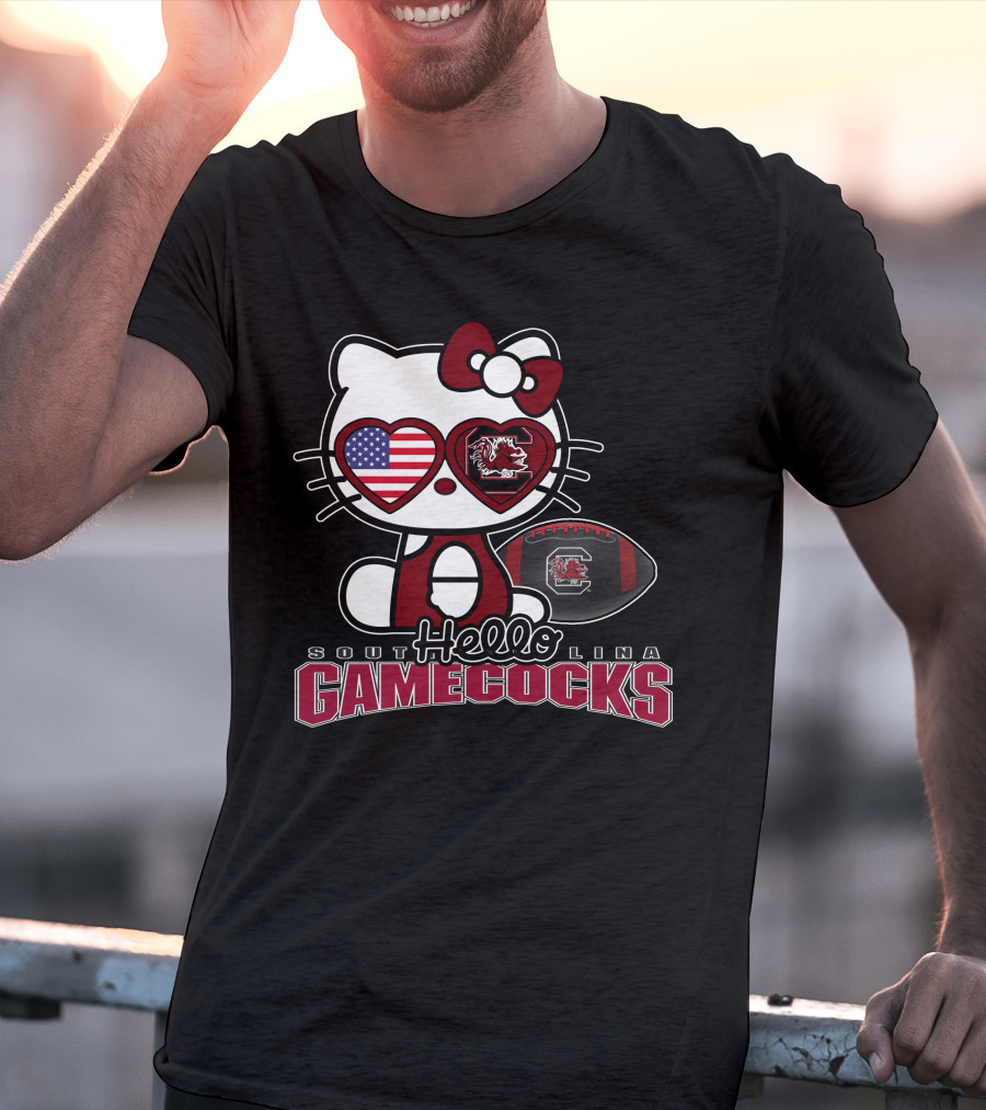 Hello Kitty South Carolina Gamecocks American Flag Football T-Shirt