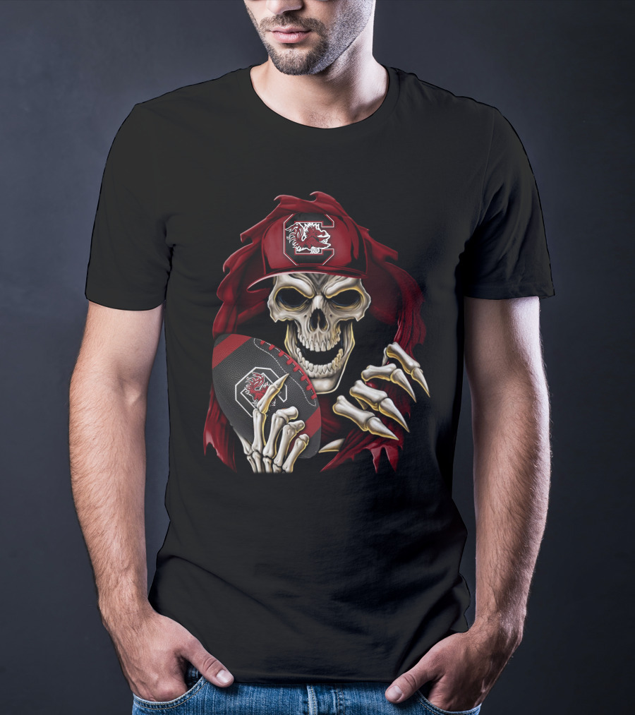 South Carolina Gamecocks Skull Holding Football T-Shirt