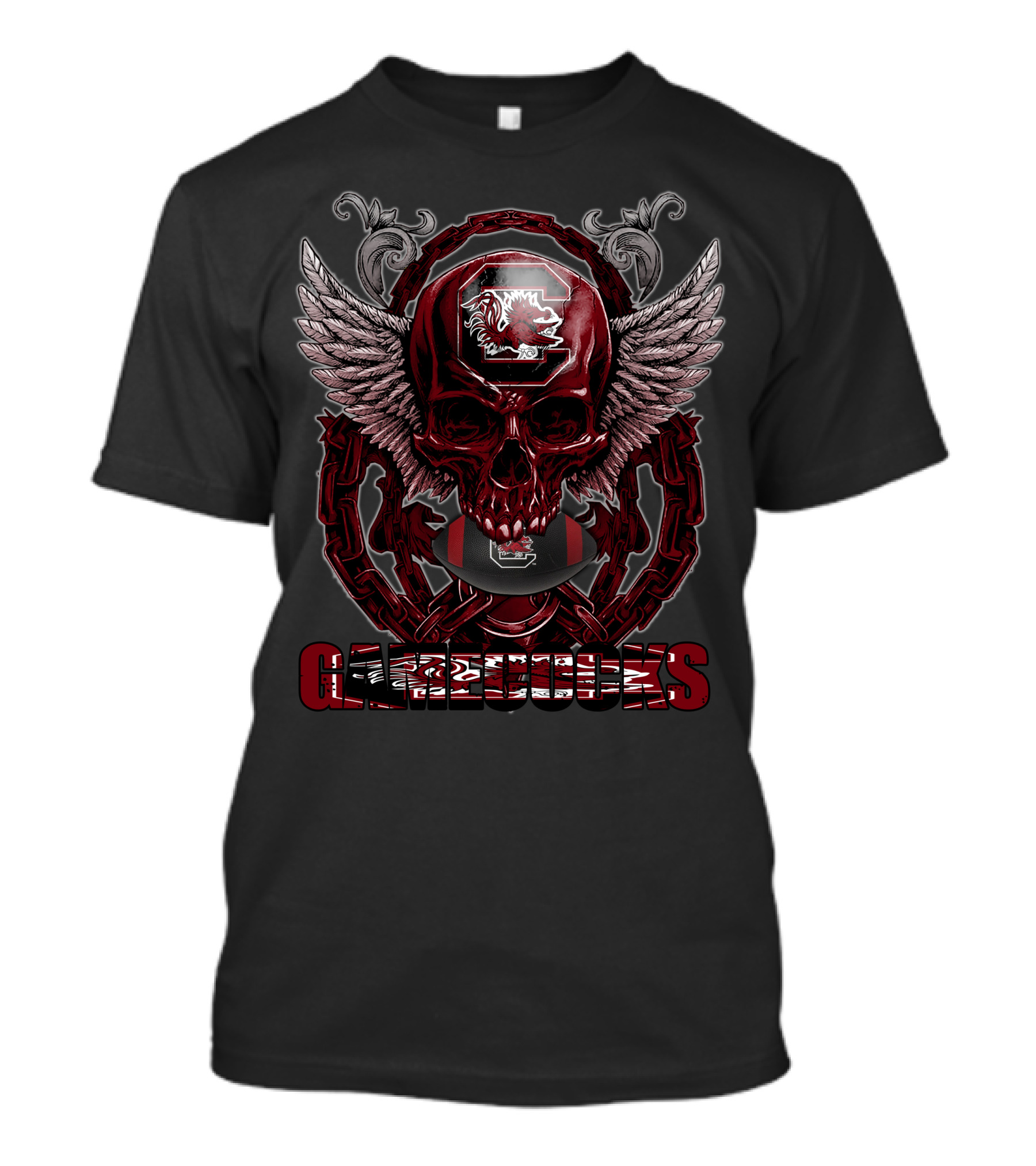 Skullfb South Carolina Gamecocks Winged Skull Helmet Football T-Shirt