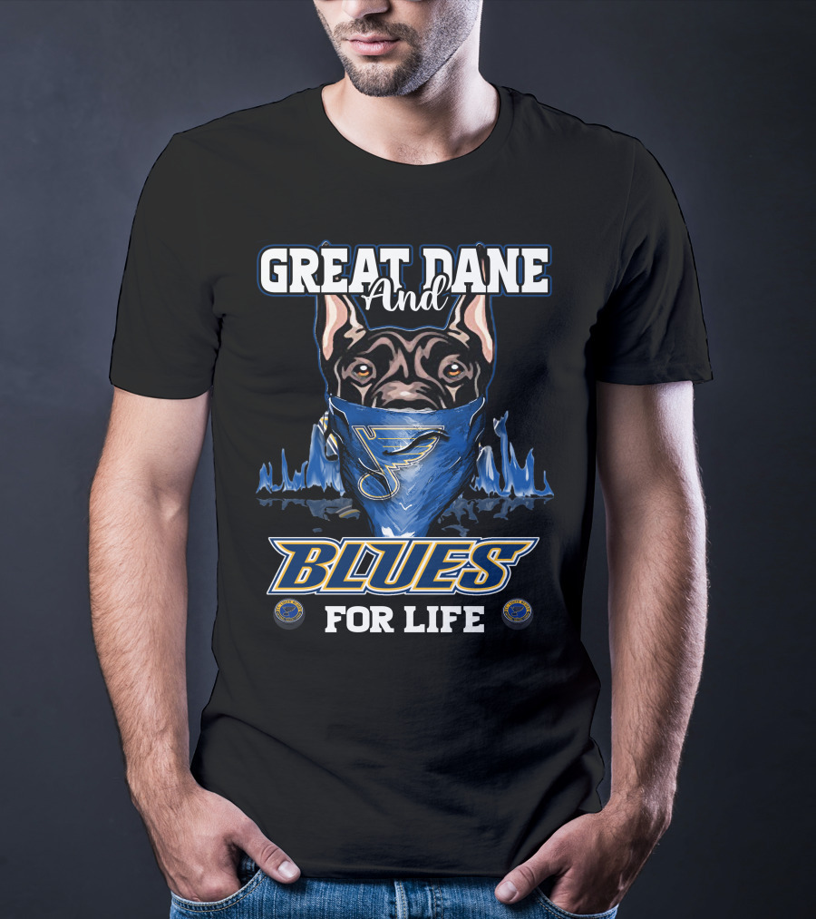 Great Dane And St. Louis Blues For Life With Blues Logo Bandana T-Shirt