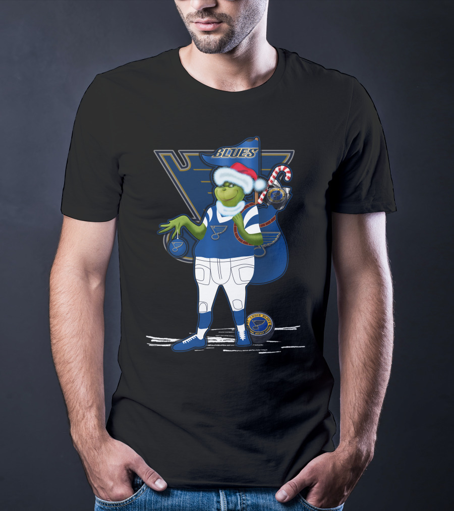 Grinchxmas St. Louis Blues Santa Hat Blues T-Shirt