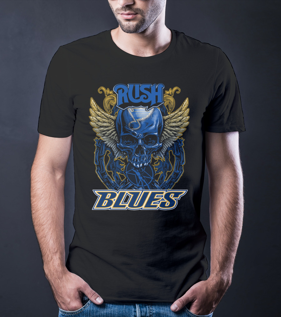 Rush St. Louis Blues Skull With Wings And Chains T-Shirt