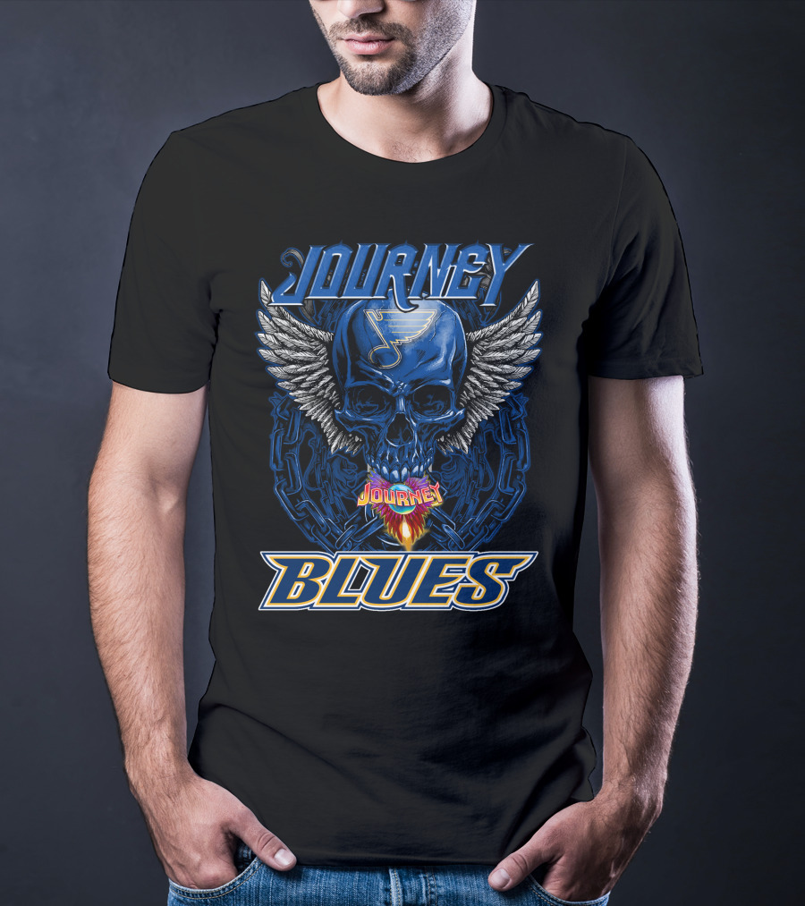 Journey St. Louis Blues Skull With Wings And Chains T-Shirt