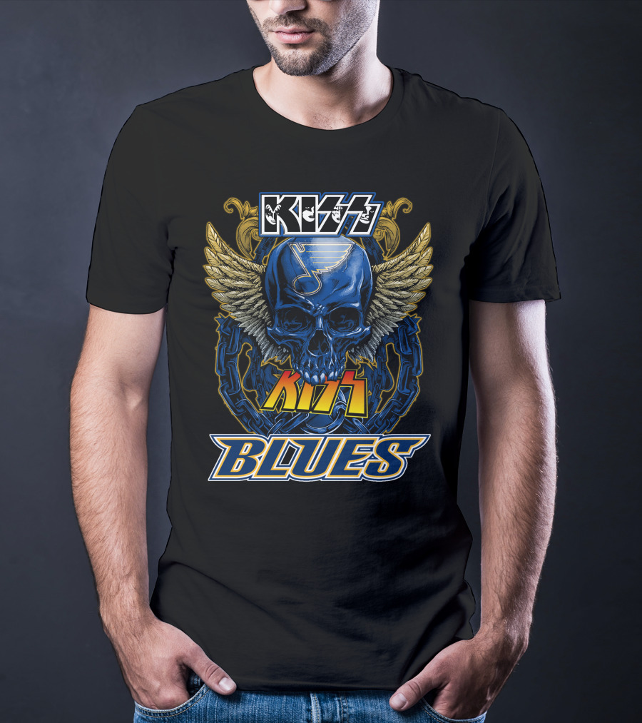 Kiss St. Louis Blues Skull With Wings And Chains T-Shirt