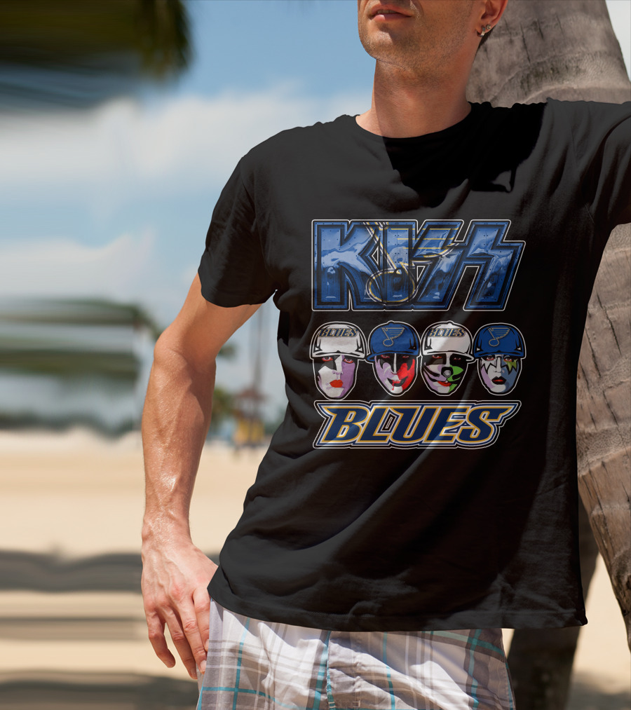 Kiss St. Louis Blues Logo Face Art Collaboration T-Shirt