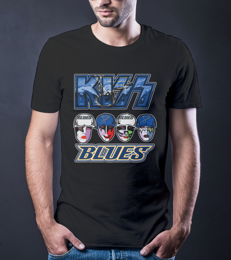 Kiss St. Louis Blues Logo Face Art Collaboration T-Shirt