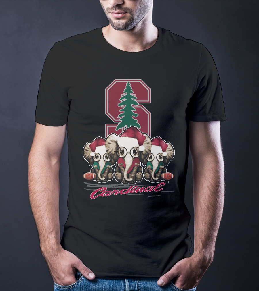 Stanford Cardinal Christmas Elephants With Santa Hats T-Shirt
