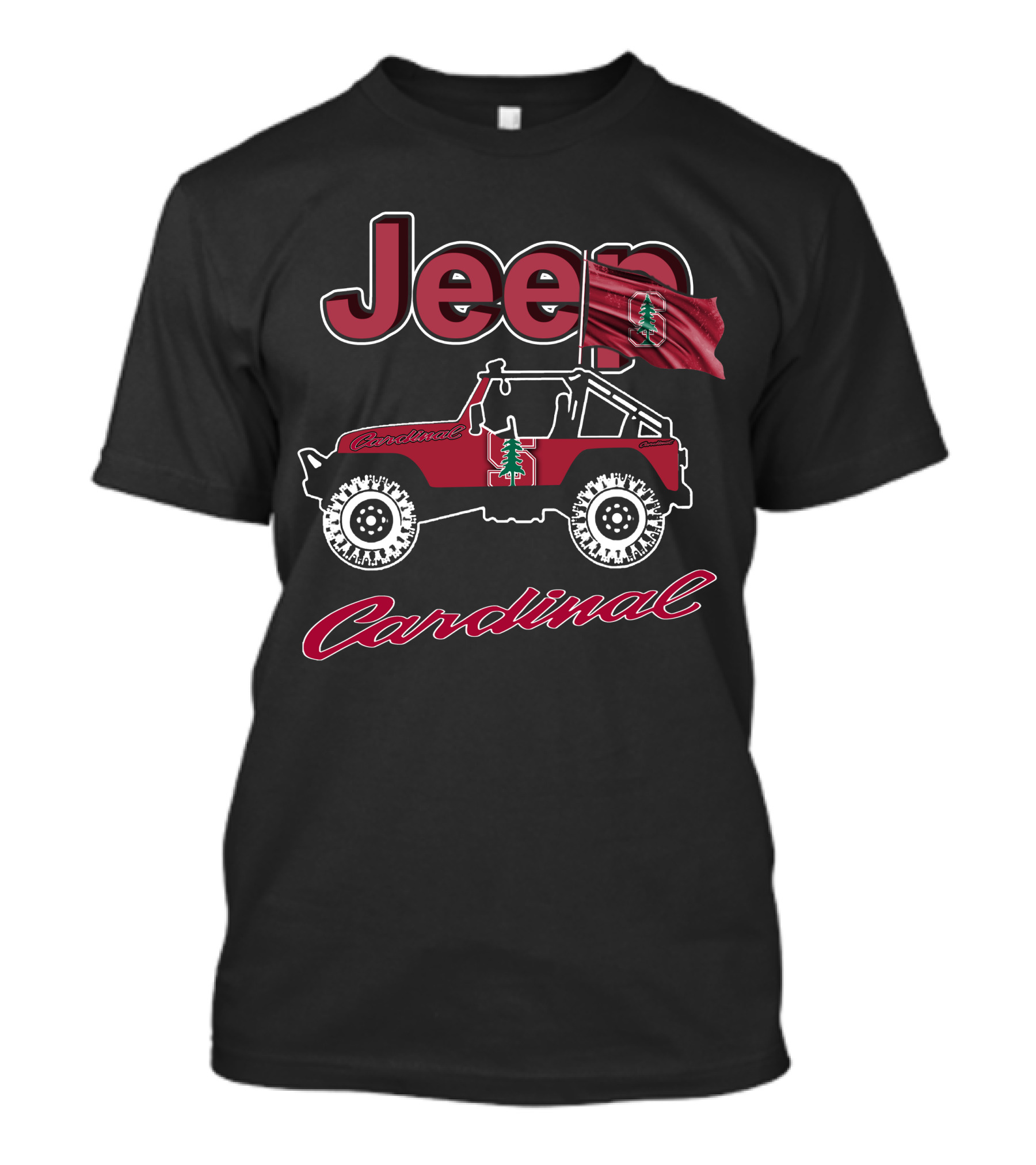 Jeep Stanford Cardinal With Redwood Tree Logo Flag T-Shirt