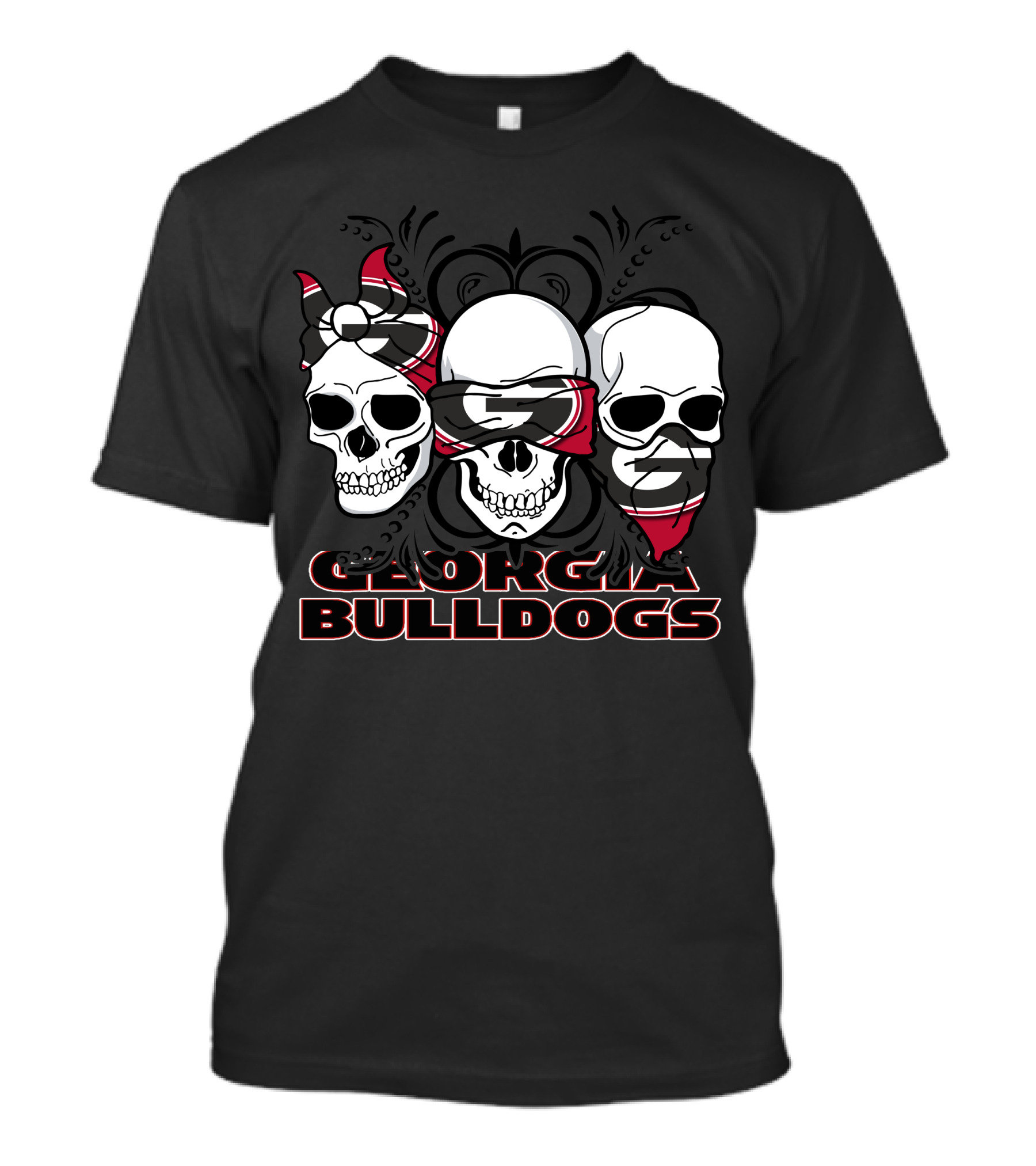 Georgia Bulldogs Three Skulls Bandana T-Shirt