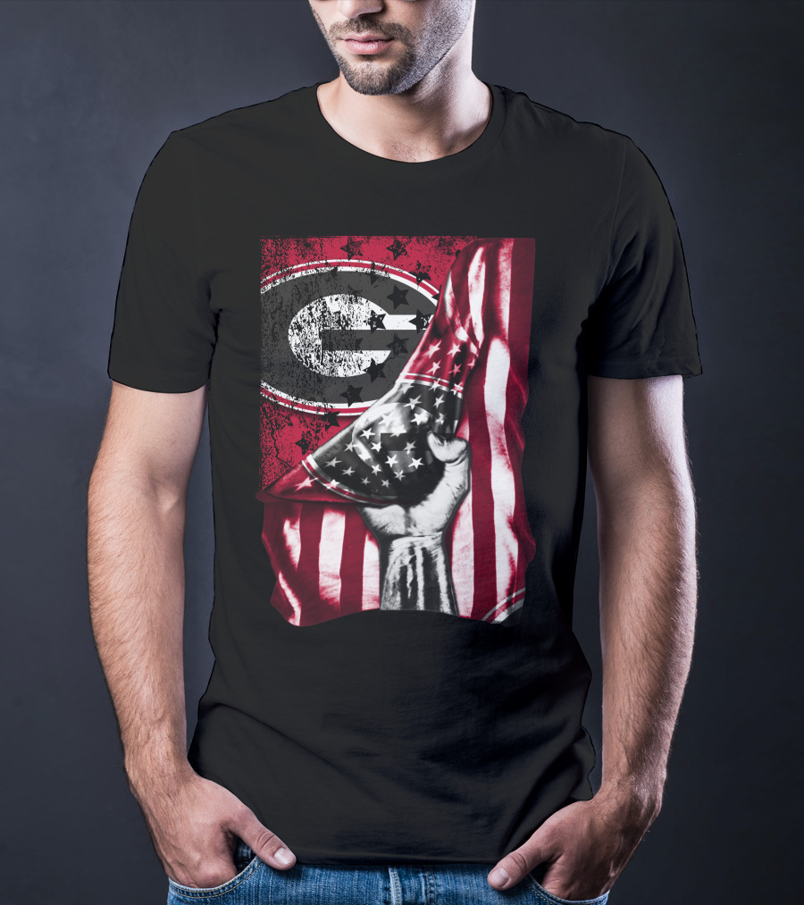 Georgia Bulldogs American Flag Hand T-Shirt