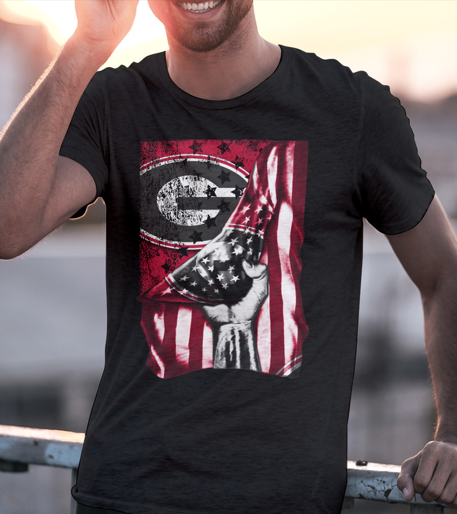 Georgia Bulldogs American Flag Hand T-Shirt