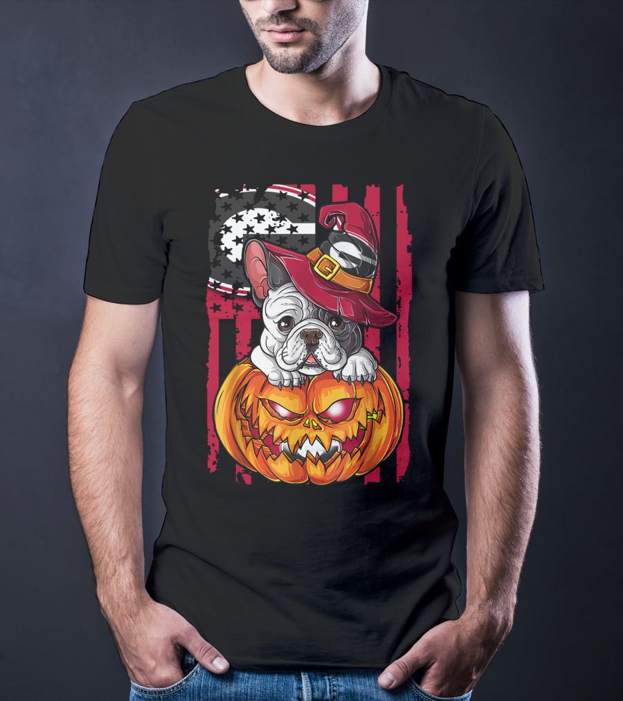 Hlw Bulldog Georgia Bulldogs Halloween Pumpkin And Witch Hat T-Shirt