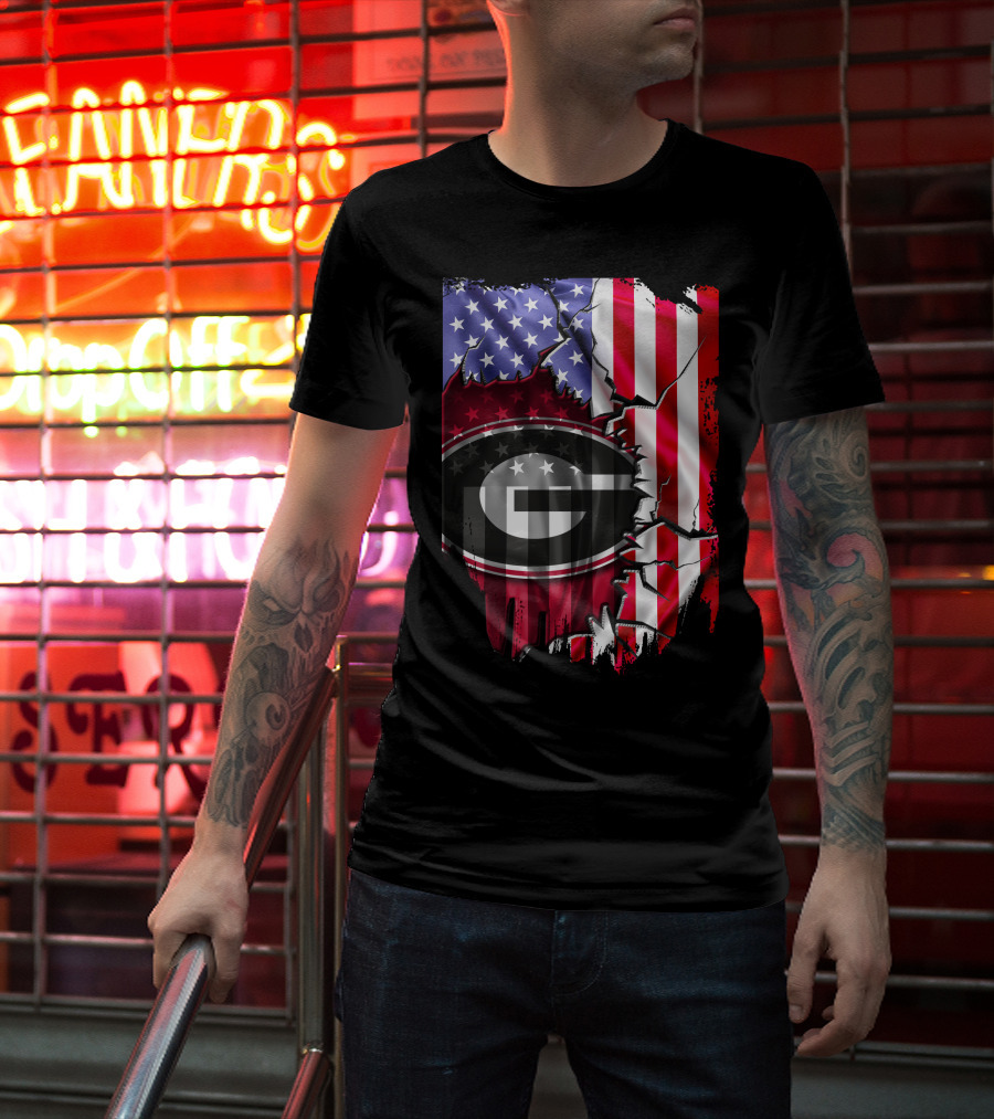 American Flag Georgia Bulldogs Logo Patriotic T-Shirt