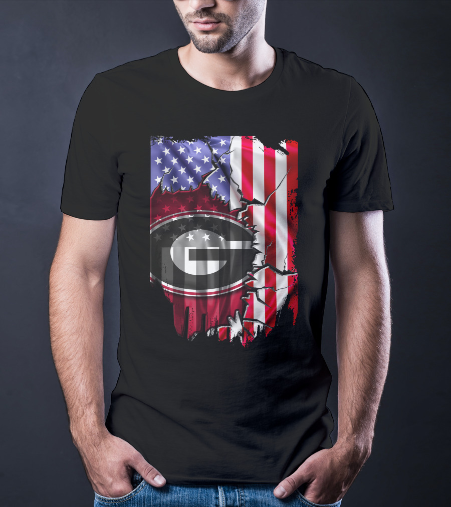 American Flag Georgia Bulldogs Logo Patriotic T-Shirt