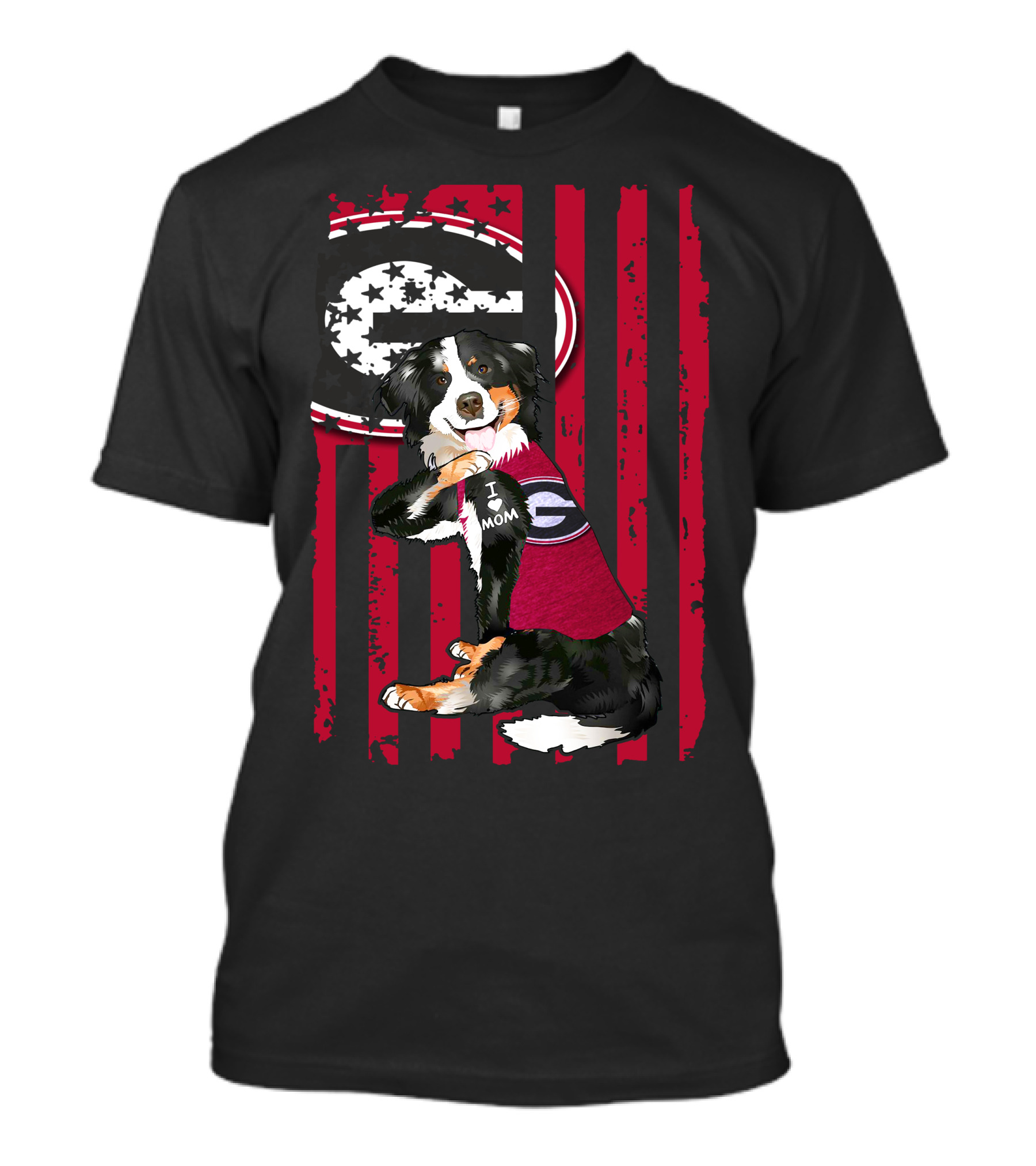Border Collie I Mom Georgia Bulldogs Stripes T-Shirt