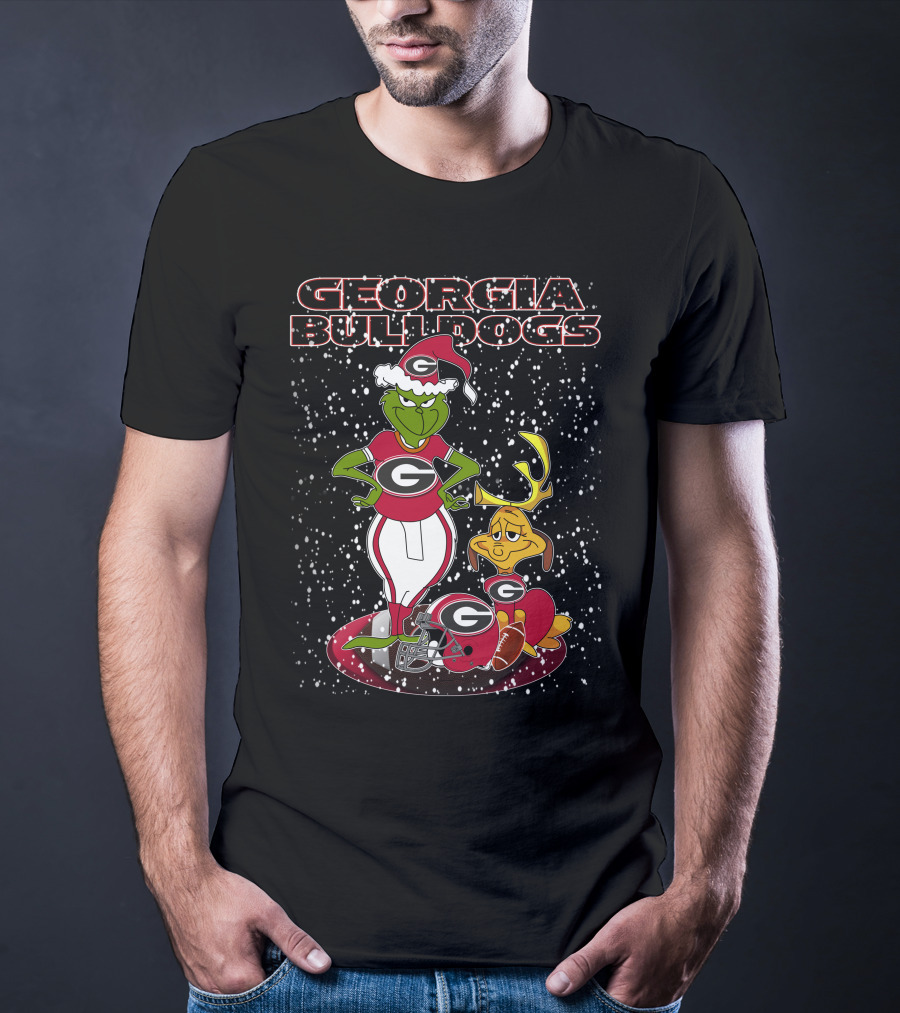 Georgia Bulldogs Grinch Santa Christmas Football T-Shirt