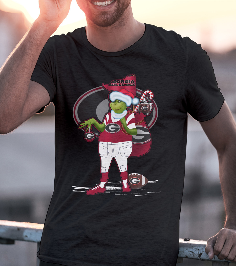 Grinchxmas Georgia Bulldogs Football Santa Sack Candy Cane T-Shirt