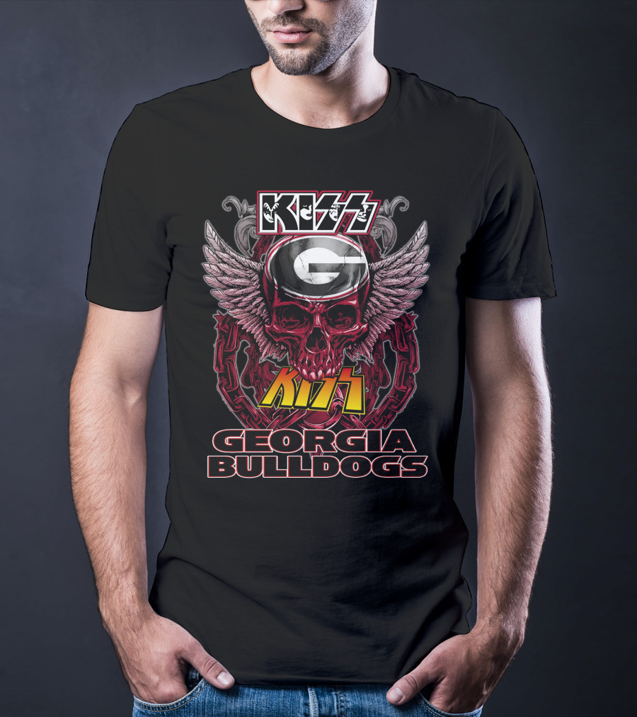 Kiss Georgia Bulldogs Skull Helmet Wings T-Shirt