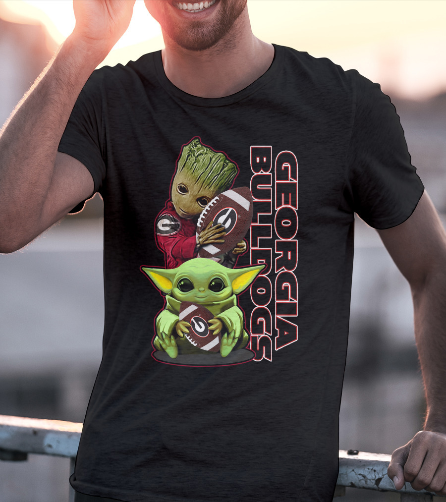 Grzd Georgia Bulldogs Star Wars And Groot Football Crossover T-Shirt