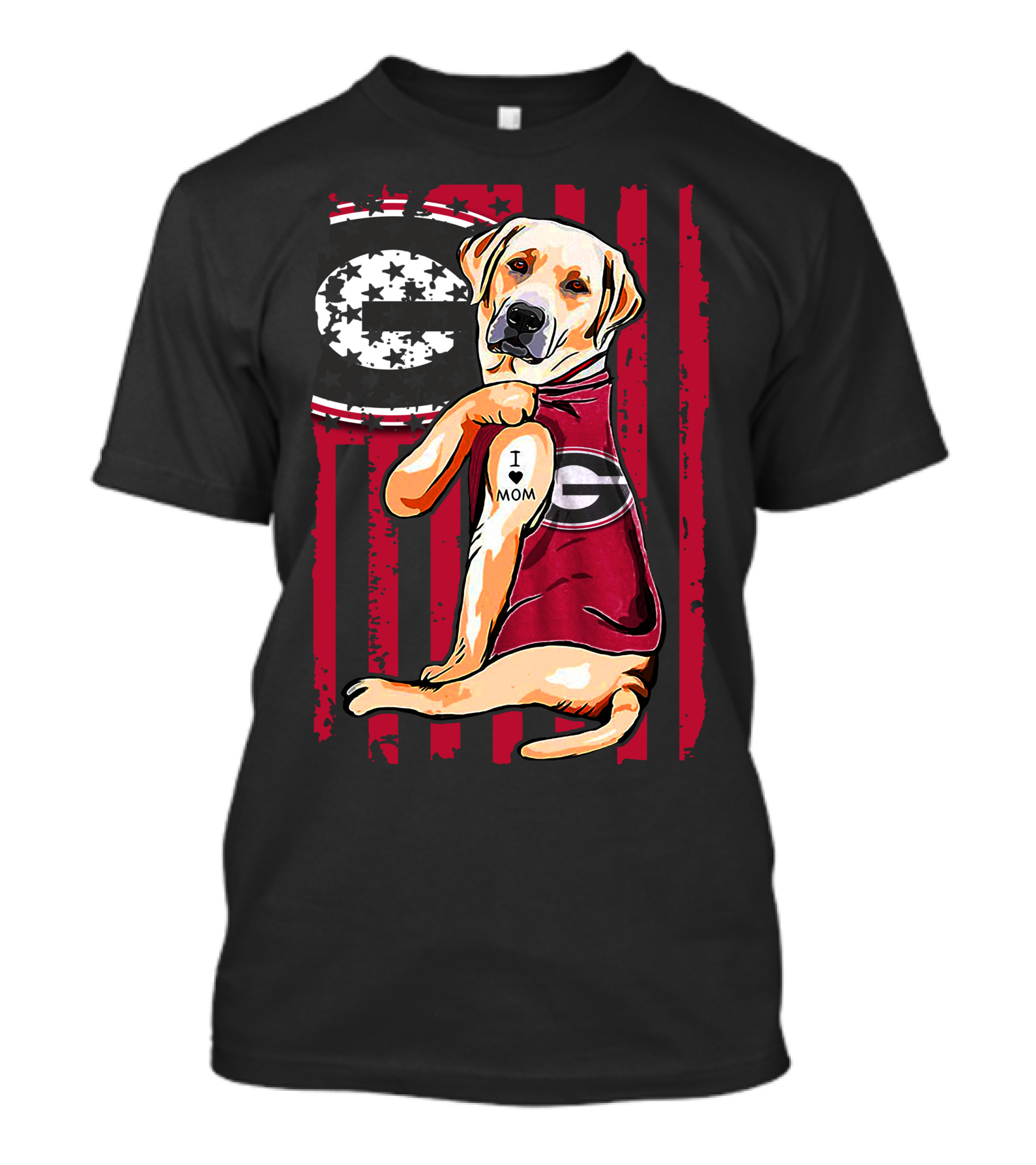 Labrador Retriever Wearing Georgia Bulldogs Vest With I Love Mom Patch T-Shirt