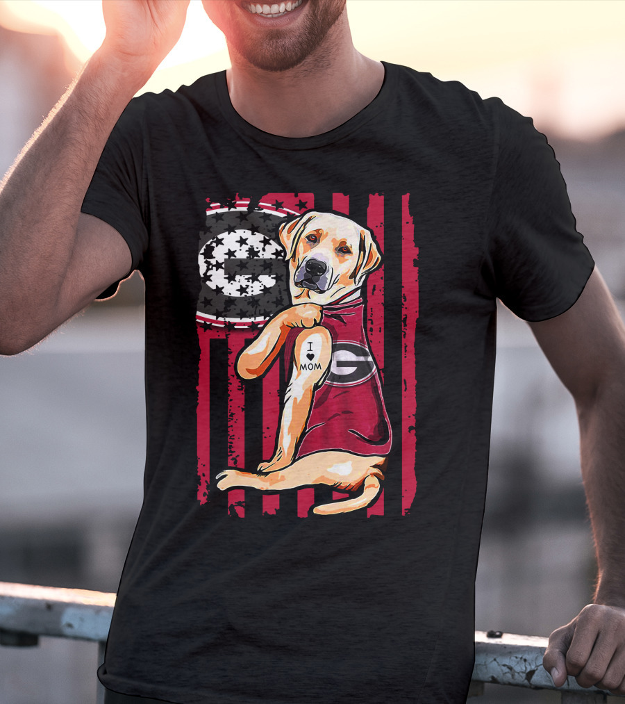 Labrador Retriever Wearing Georgia Bulldogs Vest With I Love Mom Patch T-Shirt