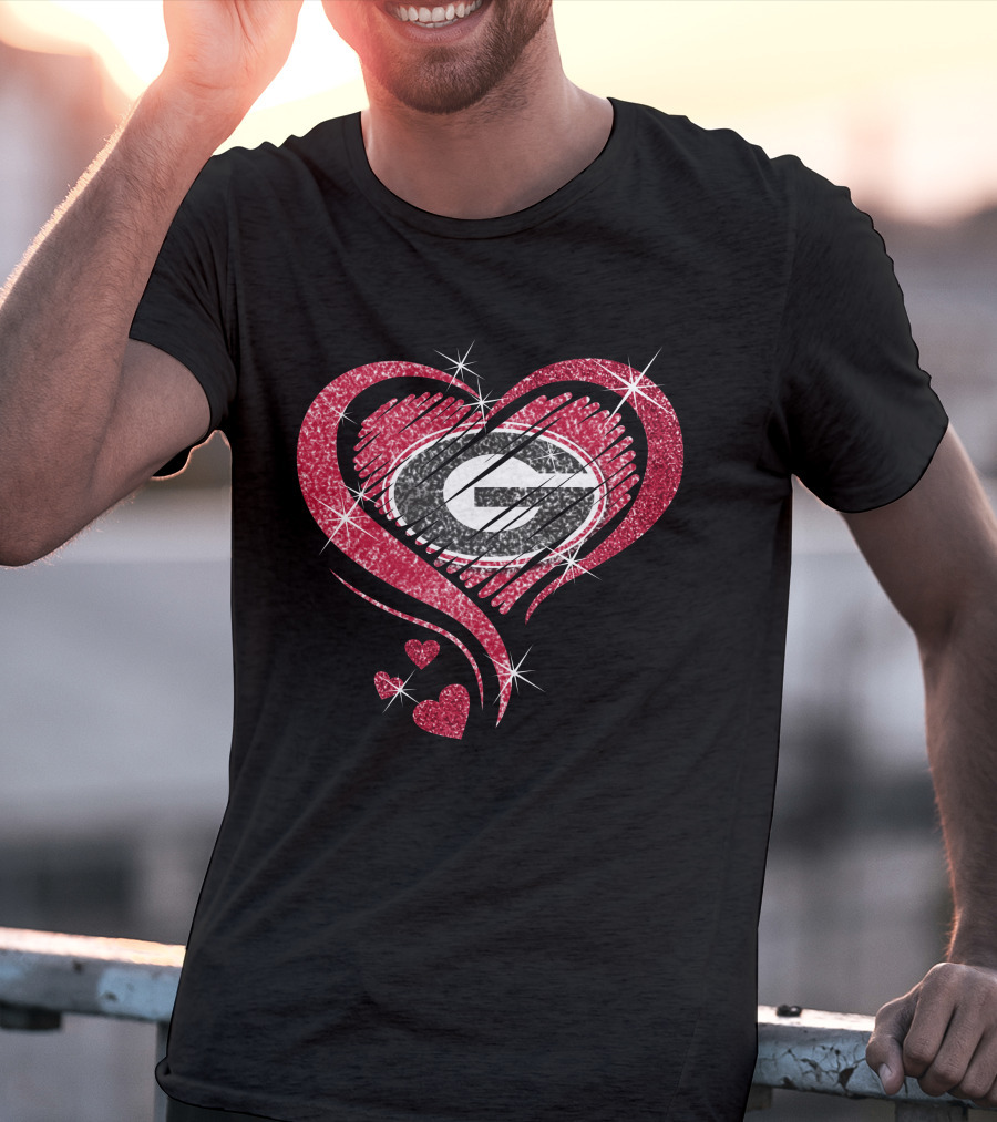 Heart Diamond Georgia Bulldogs Glitter T-Shirt