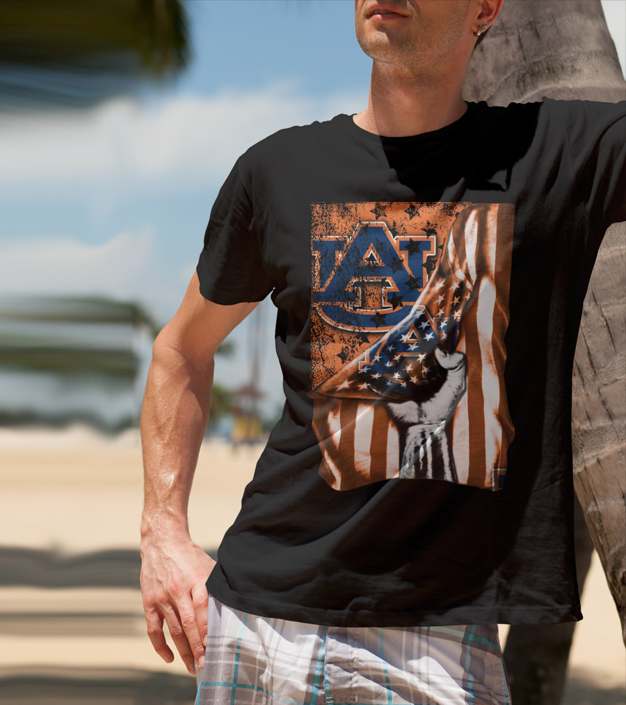 AU Logo Auburn Tigers American Flag T-Shirt
