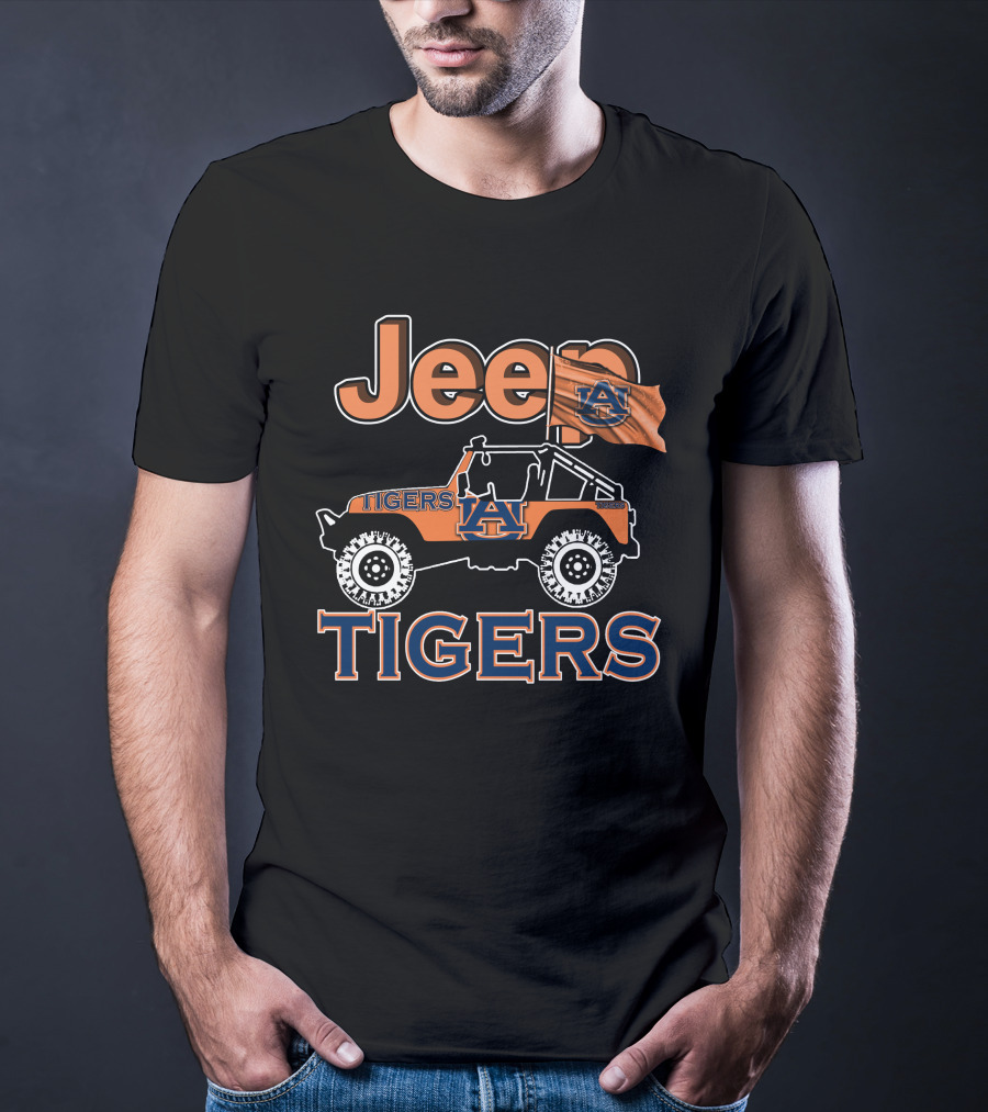 Jeep Auburn Tigers Logo With Orange Jeep And Flag T-Shirt