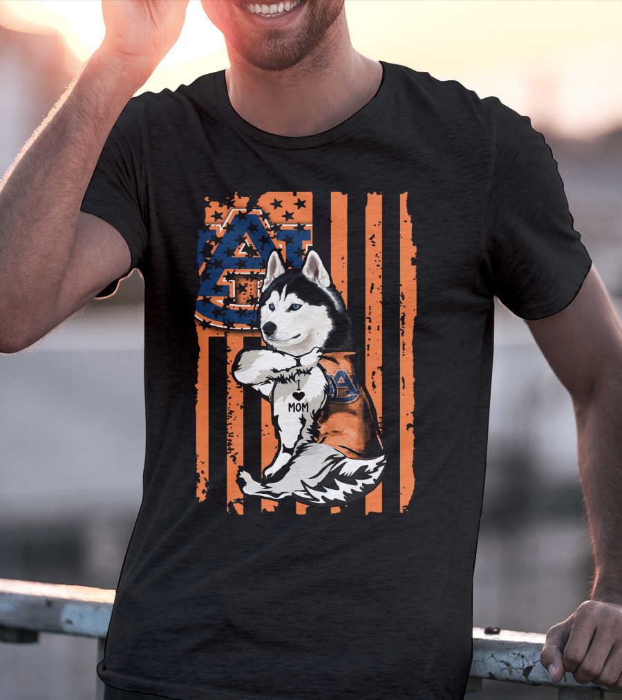 Auburn Tigers Siberian Husky Mom American Flag T-Shirt