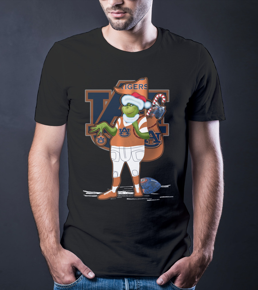 Grinch Santa Auburn Tigers Christmas Football T-Shirt