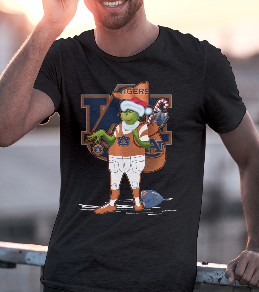 Grinch Santa Auburn Tigers Christmas Football T-Shirt