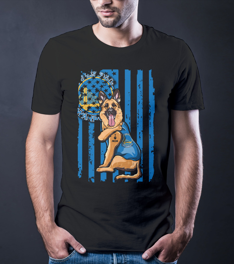 Golden State Warriors German Shepherd I Love Mom Blue Fan T-Shirt