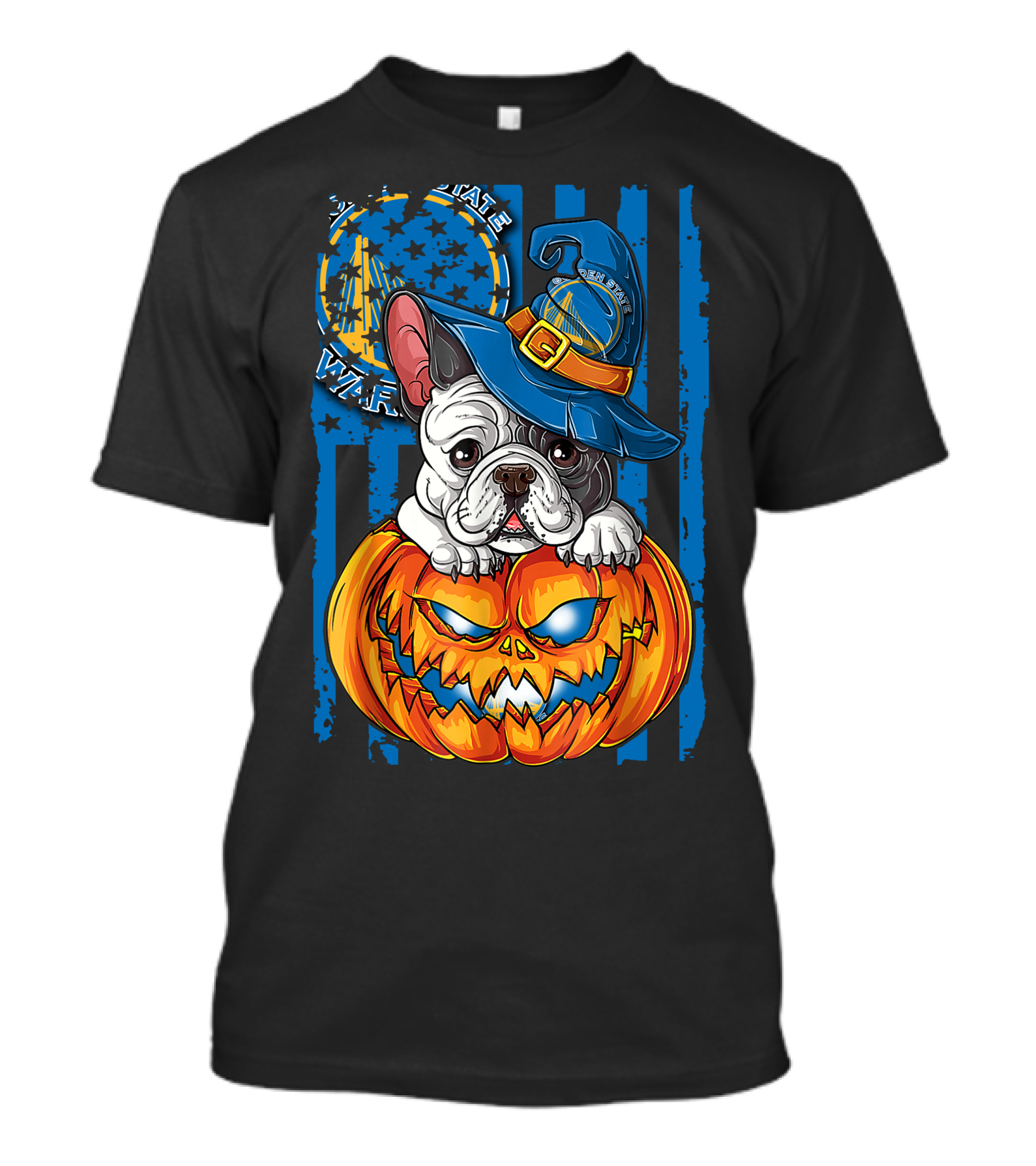 Bulldog Witch Hat Pumpkin Halloween Golden State Warriors T-Shirt