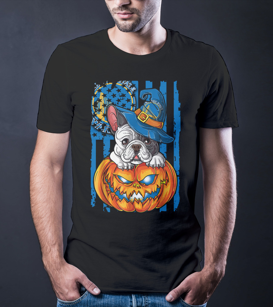 Bulldog Witch Hat Pumpkin Halloween Golden State Warriors T-Shirt