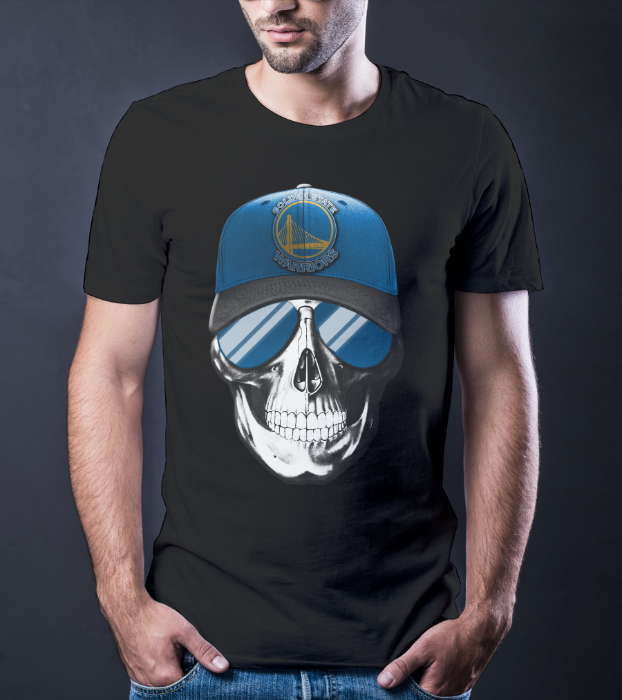 Golden State Warriors Skull With Blue Cap And Sunglasses T-Shirt