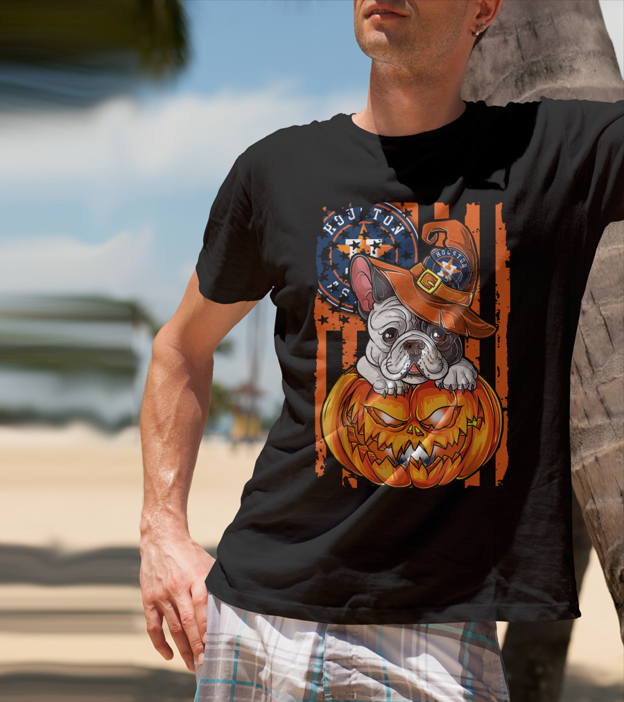 Houston Astros Halloween Bulldog Pumpkin Fan T-Shirt