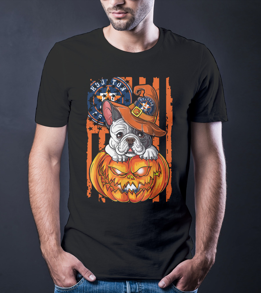 Houston Astros Halloween Bulldog Pumpkin Fan T-Shirt