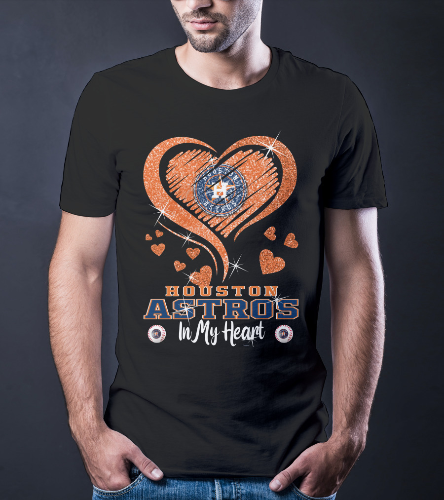 Houston Astros In My Heart Sparkling Hearts T-Shirt
