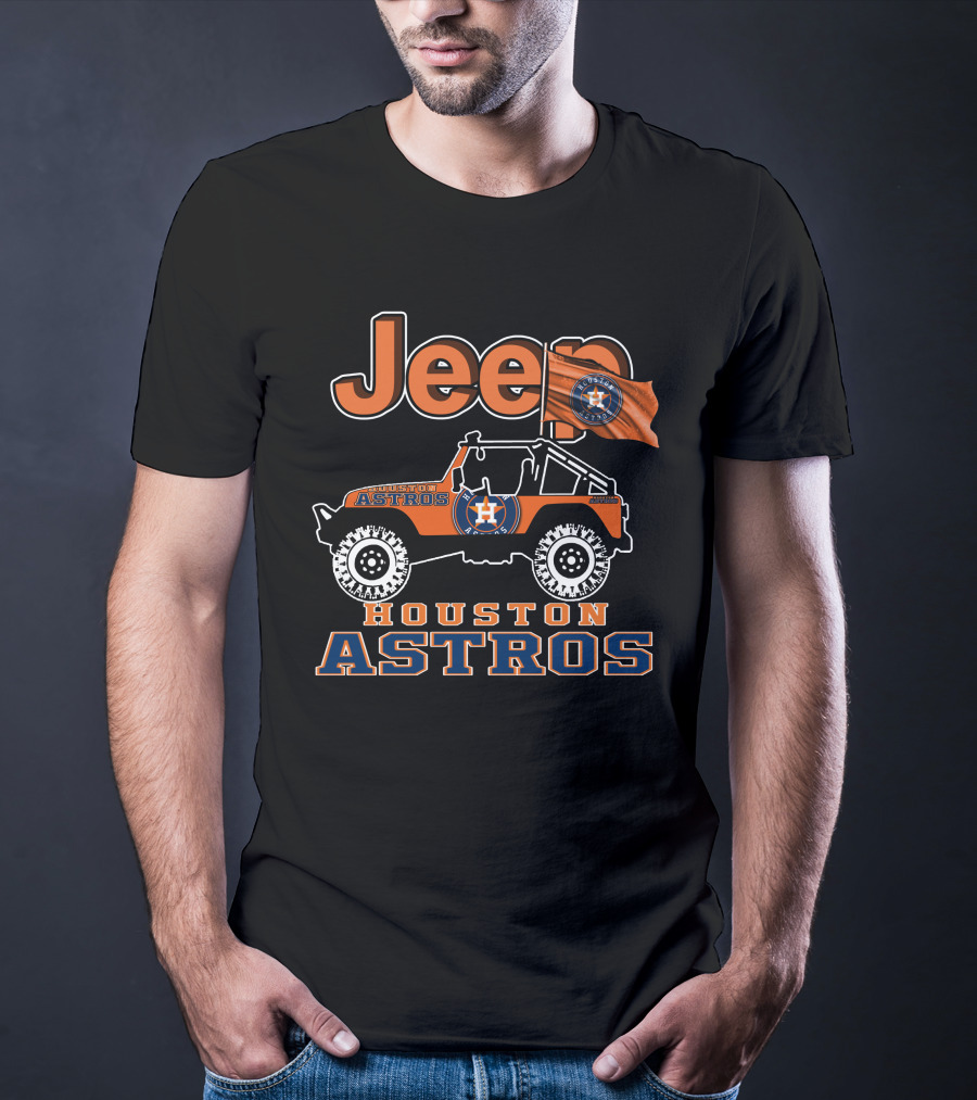 Jeep Houston Astros Off-Road Vehicle With Logo And Flag T-Shirt