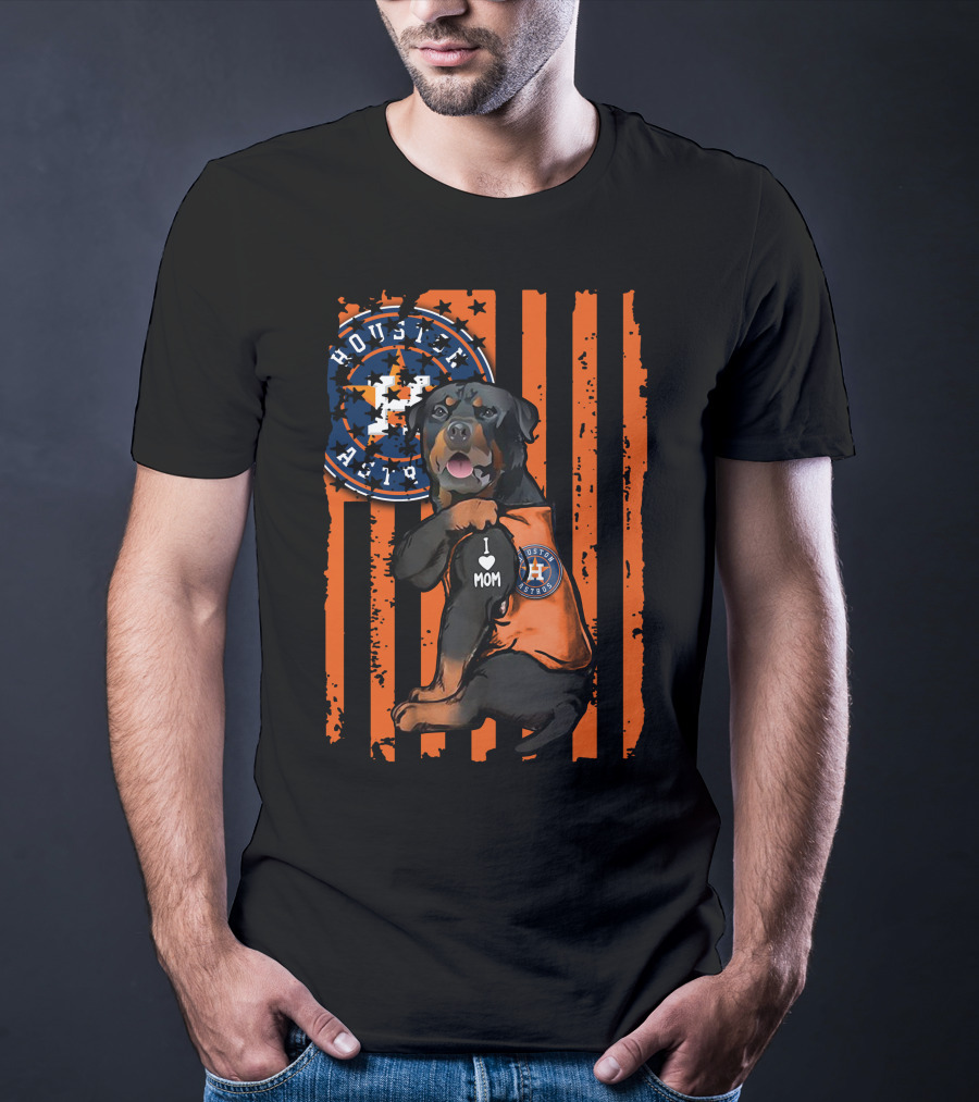 Rottweiler I Love Mom Houston Astros Orange Stripes T-Shirt