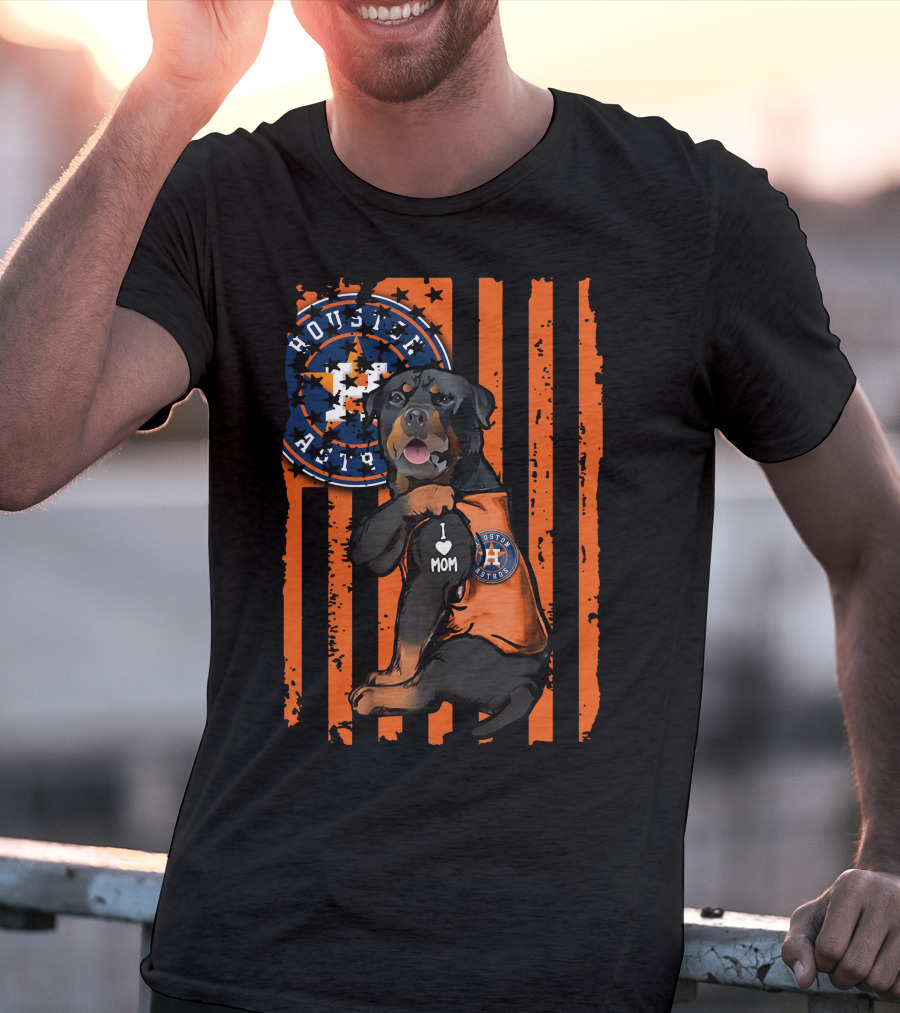 Rottweiler I Love Mom Houston Astros Orange Stripes T-Shirt