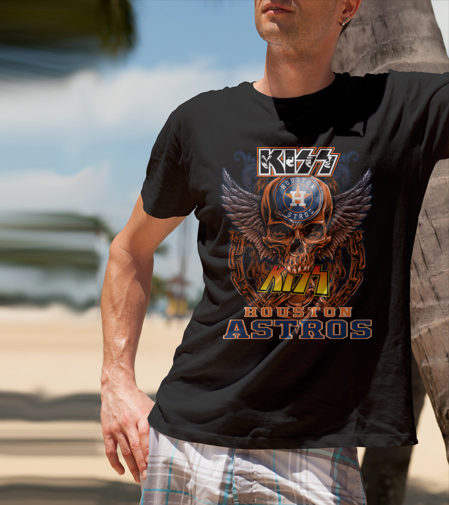 Kiss Houston Astros Skull Wings Chain T-Shirt