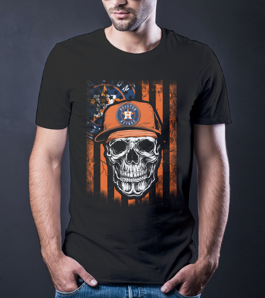 Houston Astros Skull Cap And Stripes T-Shirt