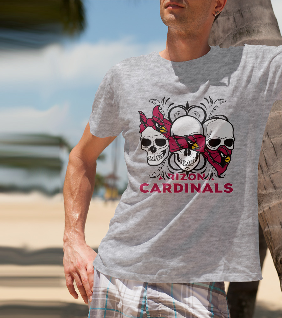 Arizona Cardinals Three Skulls Bandana T-Shirt