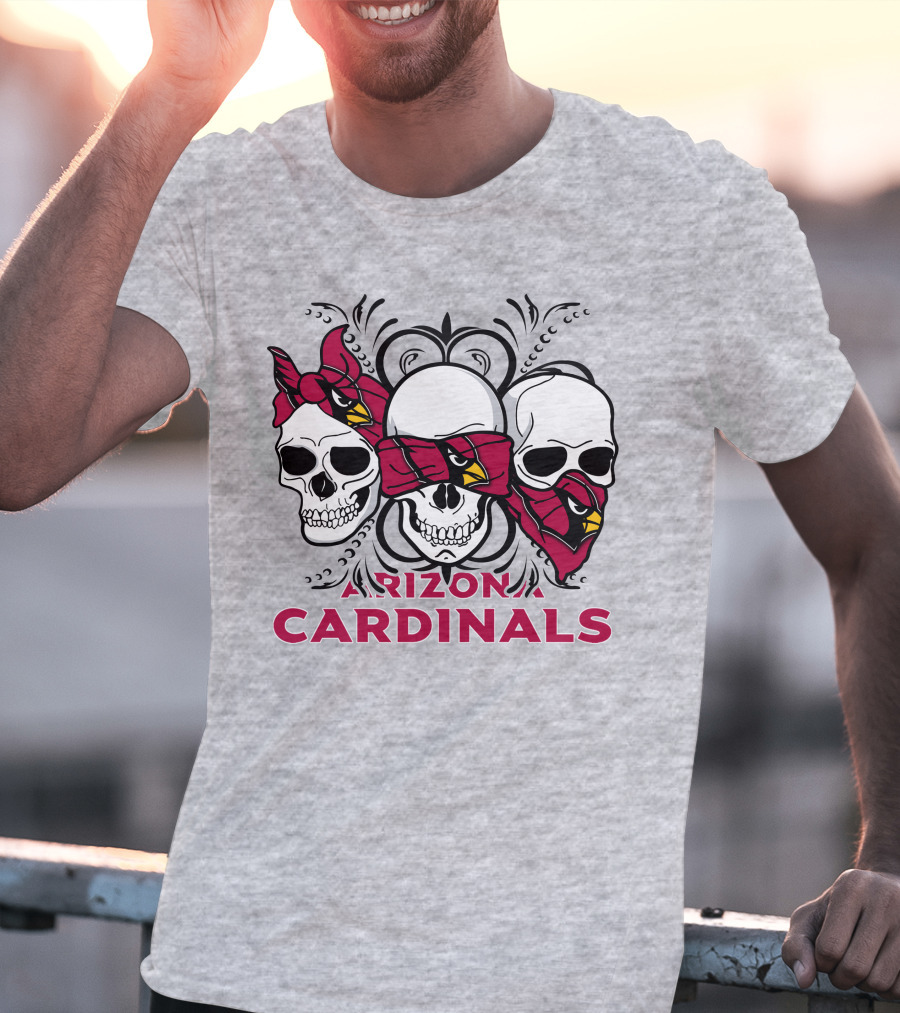 Arizona Cardinals Three Skulls Bandana T-Shirt