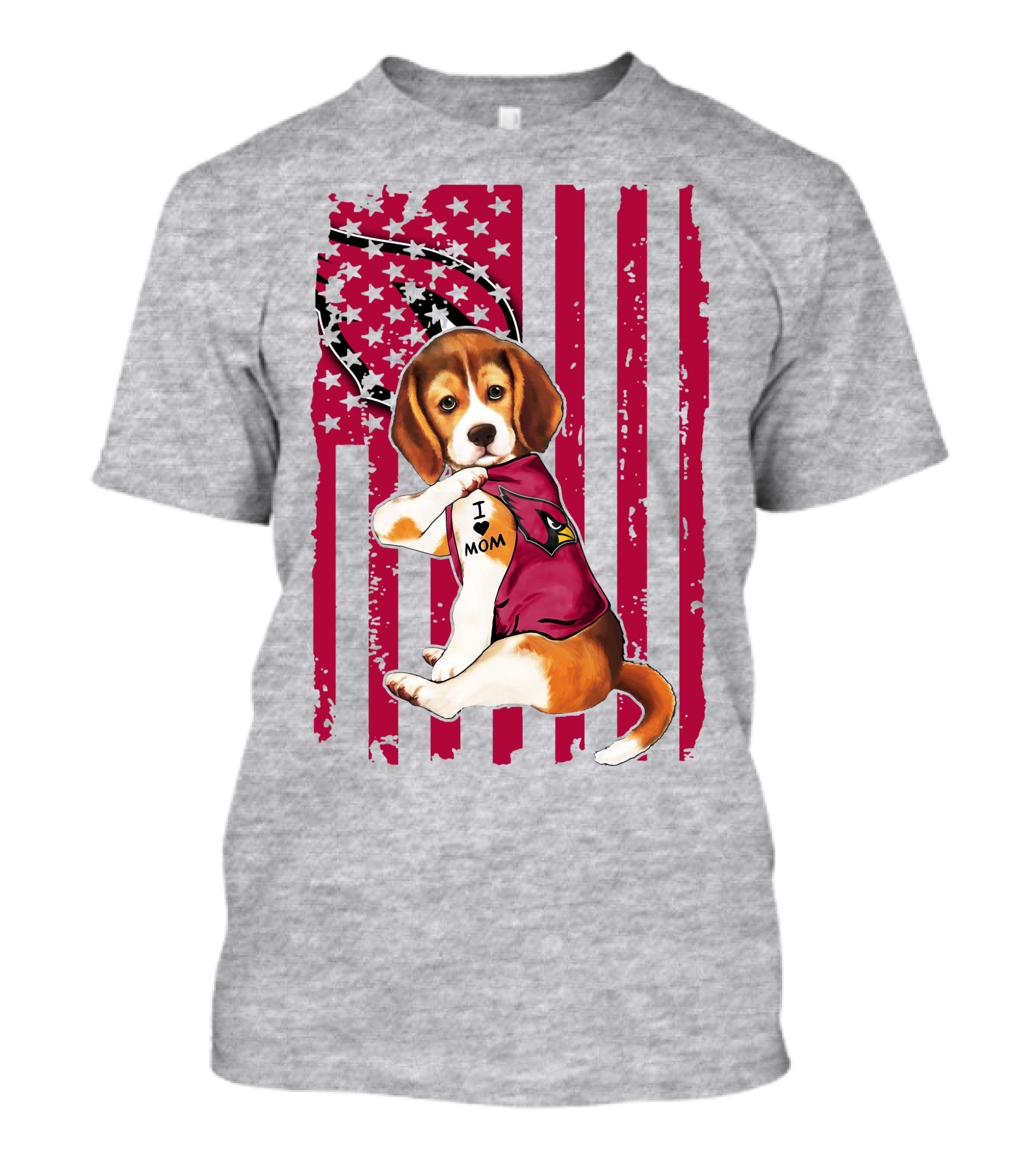 Beagle With Arizona Cardinals Tattoo And American Flag Background T-Shirt