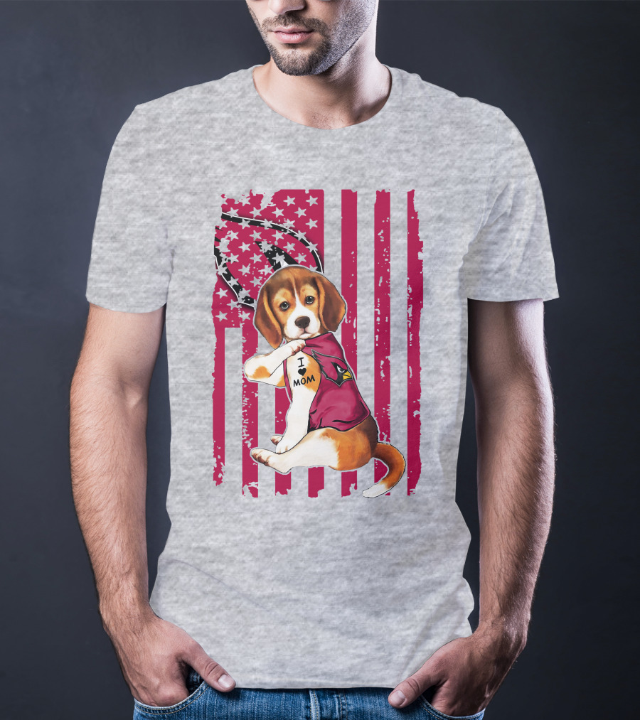 Beagle With Arizona Cardinals Tattoo And American Flag Background T-Shirt