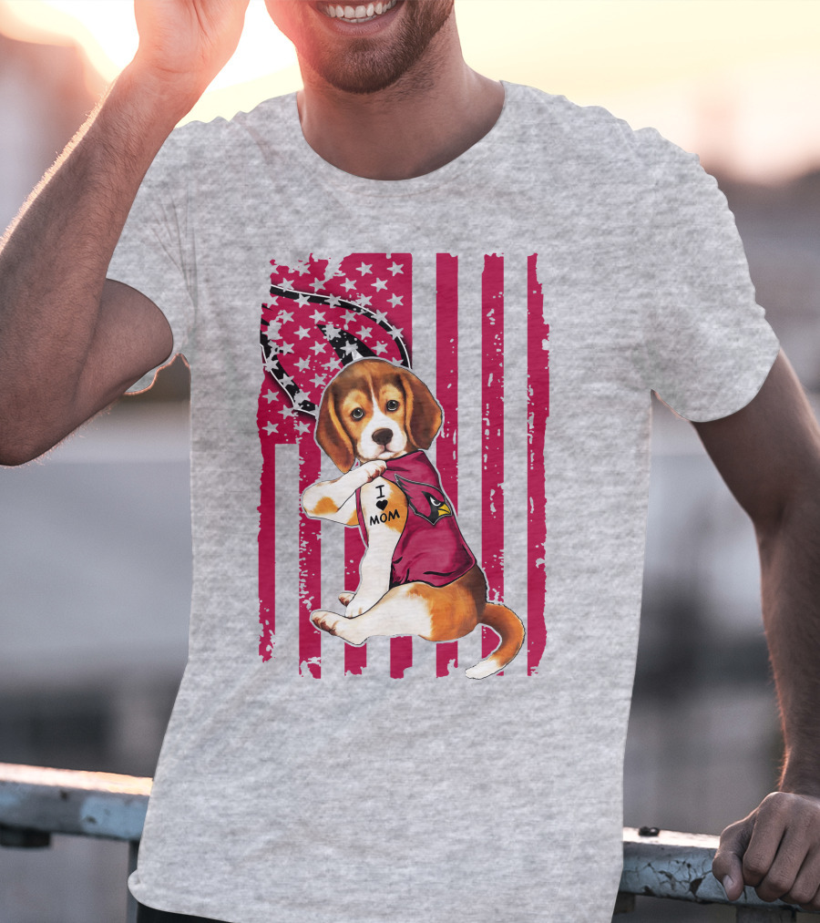 Beagle With Arizona Cardinals Tattoo And American Flag Background T-Shirt