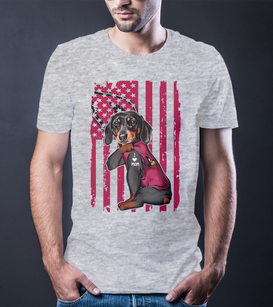 Arizona Cardinals Dachshund I Love Mom USA Flag T-Shirt