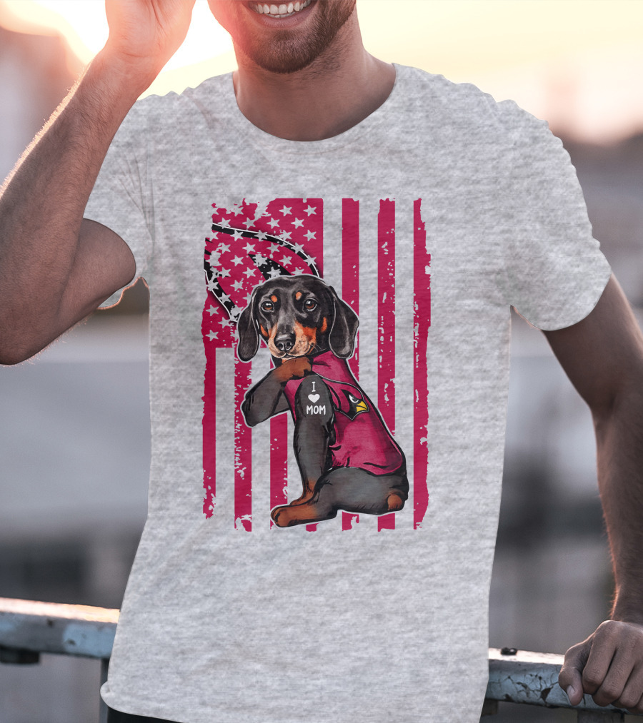 Arizona Cardinals Dachshund I Love Mom USA Flag T-Shirt